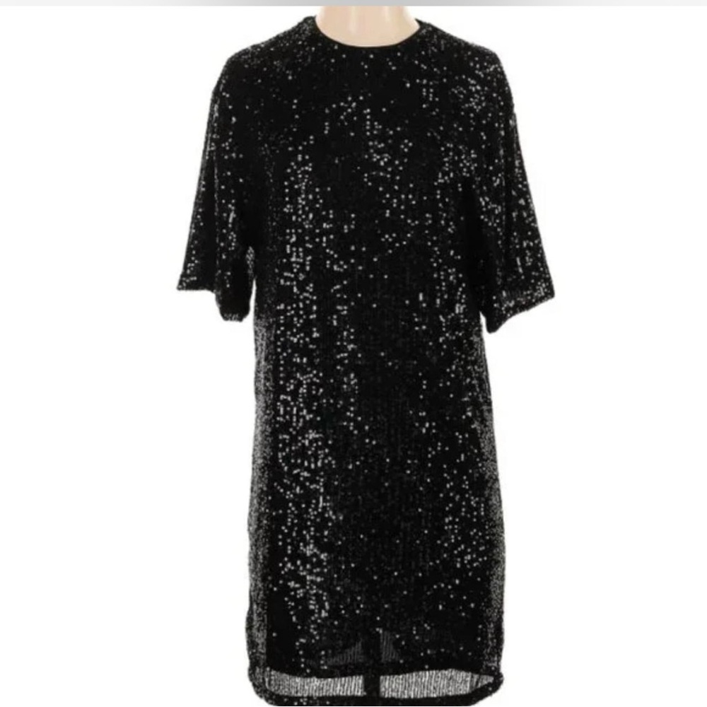 Elegant Black Sequin Shiny Mini Dress Plus Size XL Gala Yatch Luxury Glam Party